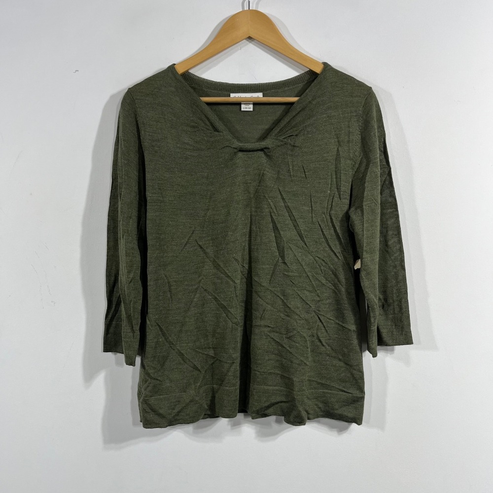 ColdwaterCreek Granola Heritage Olive Green Wool Sweater Large Academia Parisian